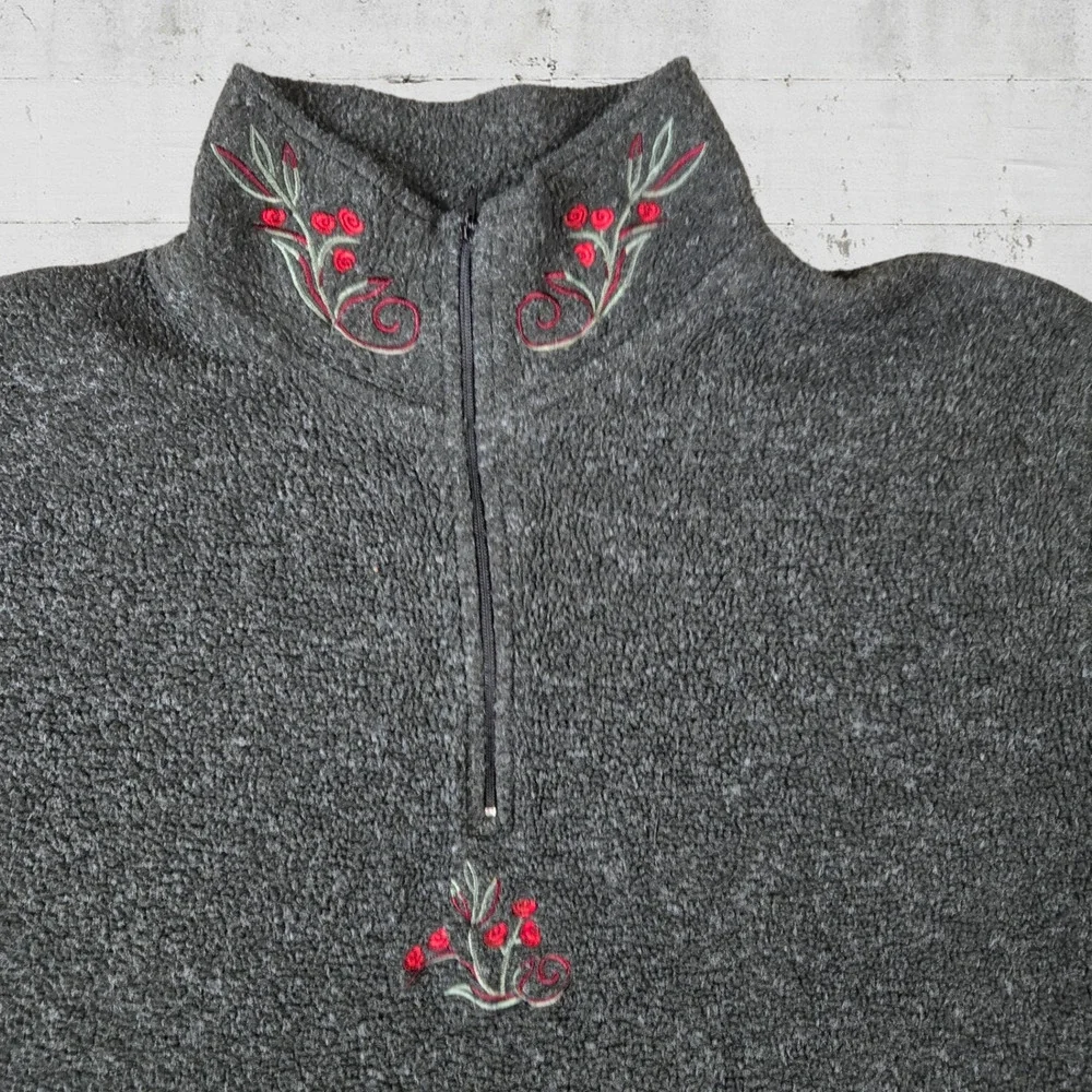 90s Vintage Victorias Secret Country Gray Floral Popover Pile Fleece Size Medium